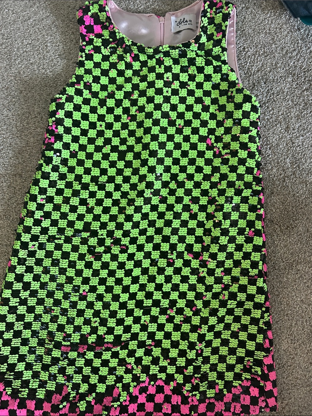 Lola + The Boys Pink and Black Check Sequin A-line Dress - Picture 3 of 3
